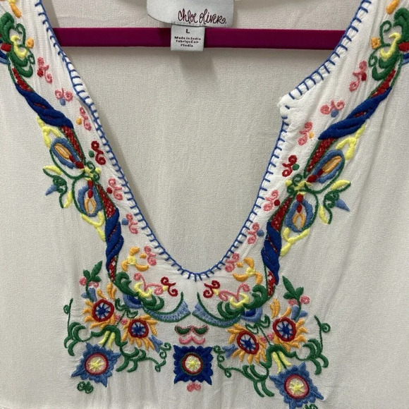 Anthropologie Chloe Oliver Womens Tunic Top L White Gaila Embroidered Bohemian - Picture 7 of 11